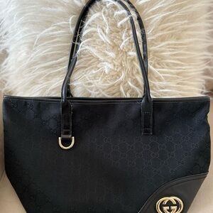 Gucci Black Tote Bag with Gold Accents